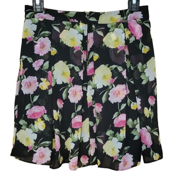 B. DARLIN Pleated Black & Pink & Yellow Floral Lined Twee Mini Skirt - 3/4‎ - Picture 2 of 7